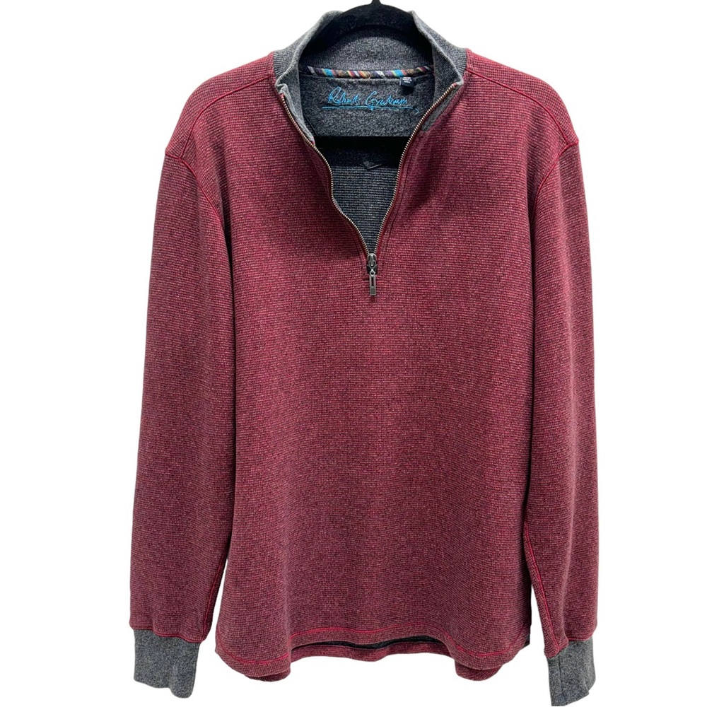 Robert Graham Quarter Zip Sweater Maroon Medium